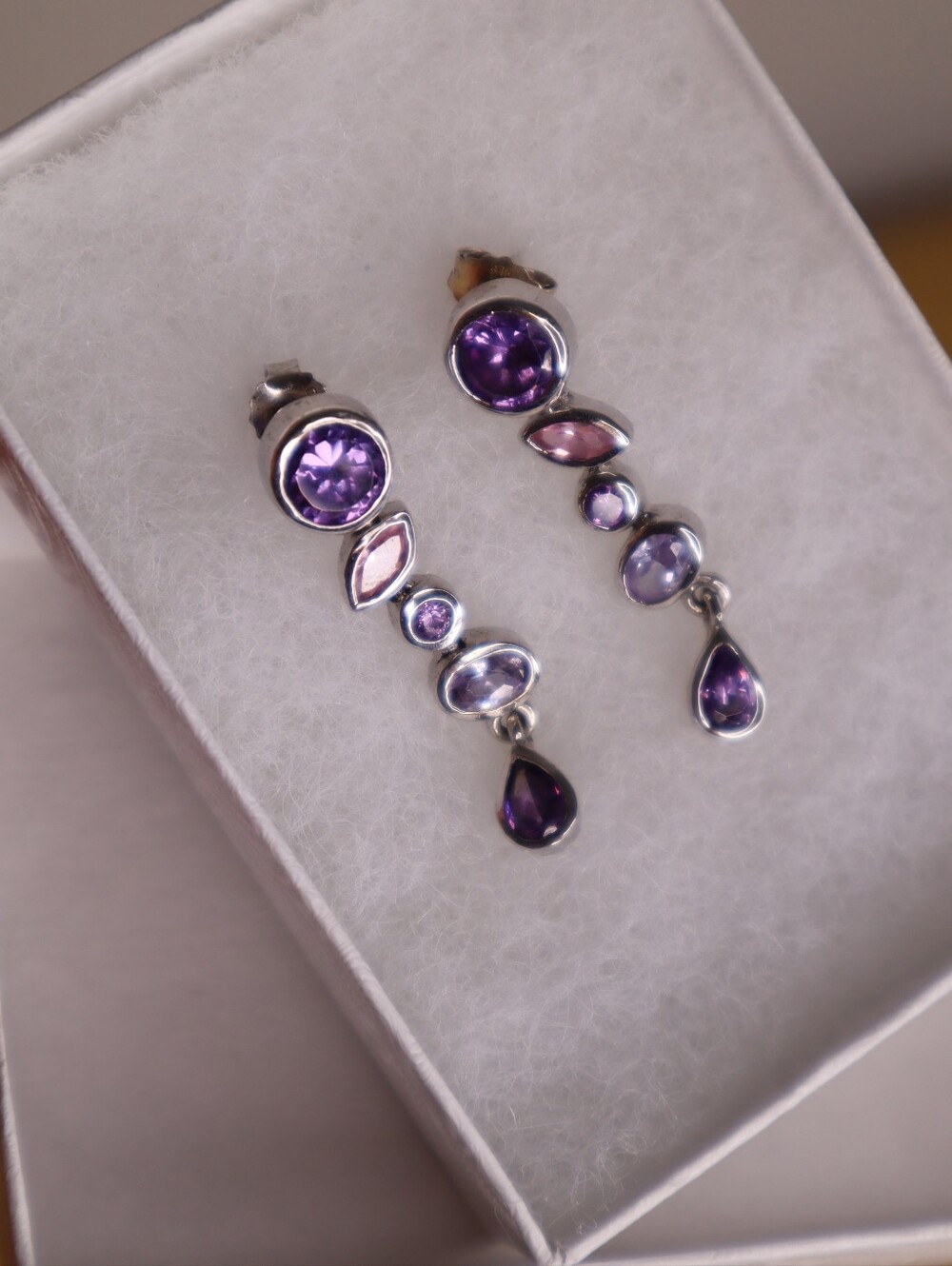Silver Amythest Drop Earrings